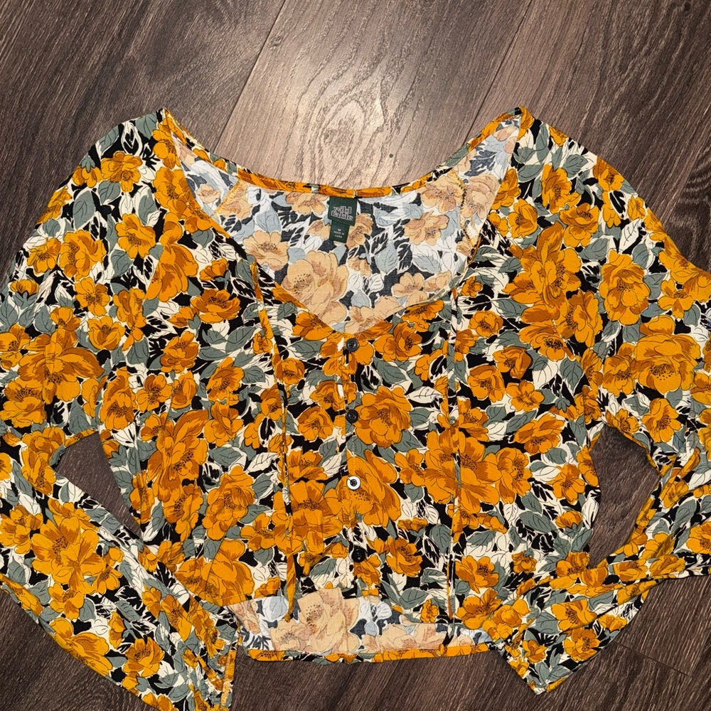 Wild Fable Yellow and Black Floral Blouse
